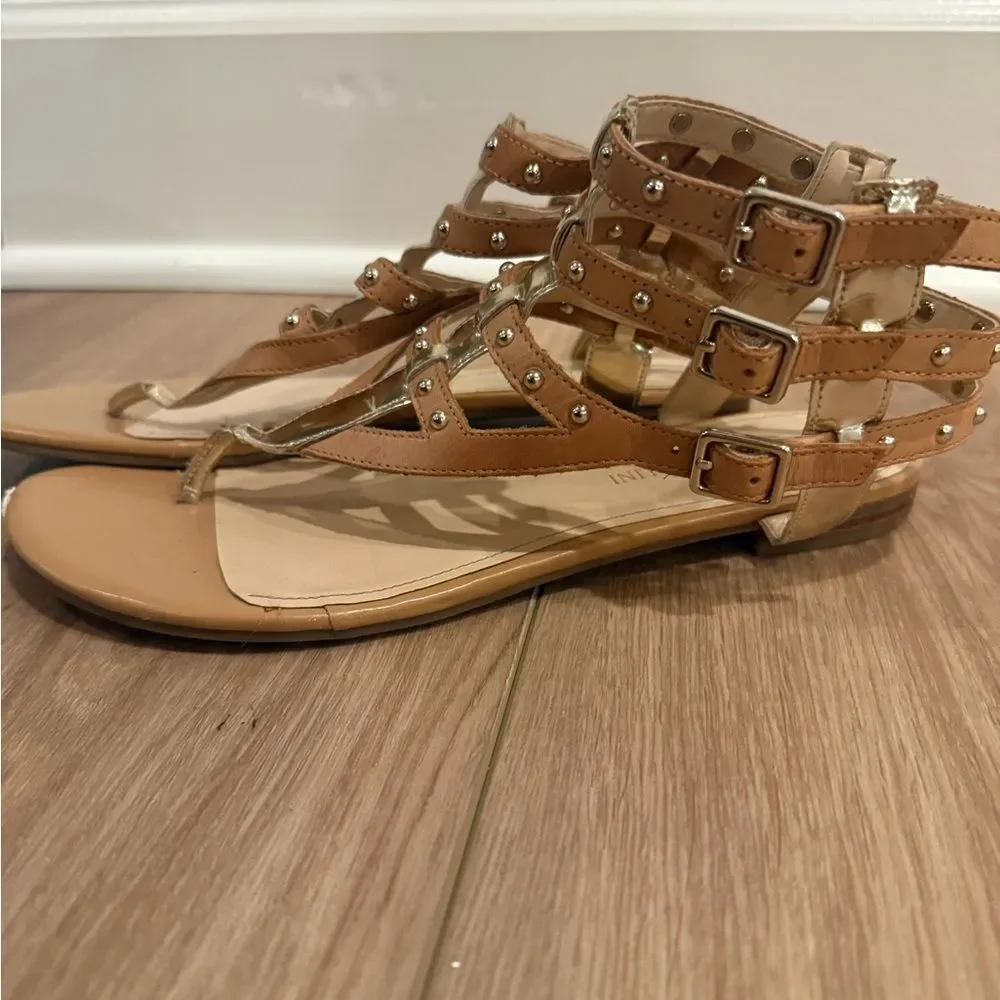 Enzo Angiolini Studded Gold and Tan Gladiator Sandals